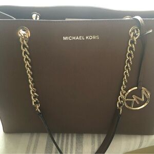 Michael Kors Brown Shoulder Bag with Gold Chain Handles